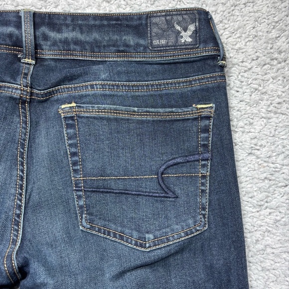 American Eagle Jeans Womens 6 Kick Boot Stretch Dark Mid Rise Denim Rodeo Party - Picture 4 of 5